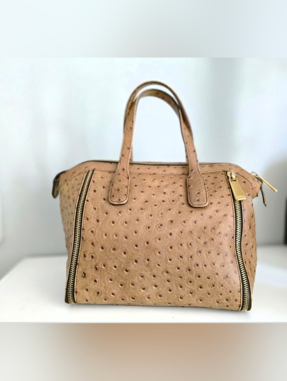 Tan Ostrich-Textured Women's Clutch
